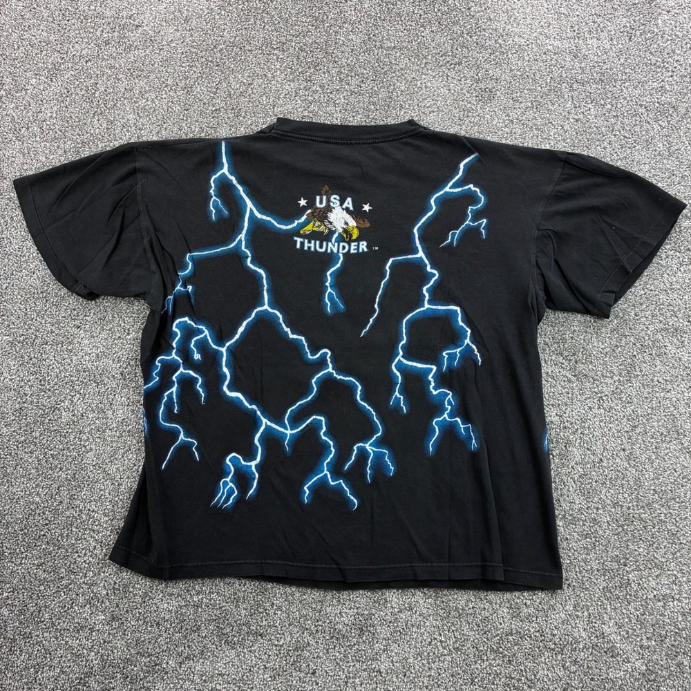 Vintage USA Thunder Shirt Mens XL Black Native American Eagle Lightning AOP - Picture 4 of 5